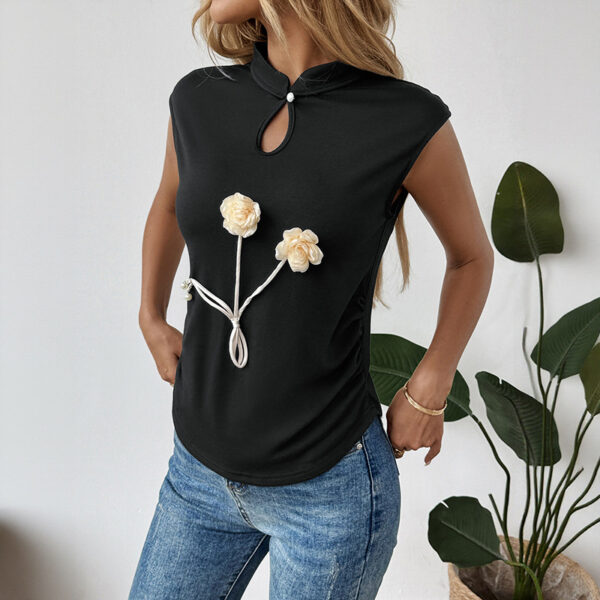 New Chinese style sleeveless black three-dimensional floral Chinese style top - Image 4
