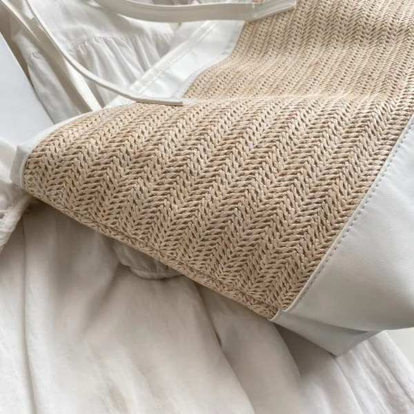 Straw Weave Leather Strap Tote Bag - Image 4