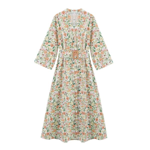 Fashionable and casual V-neck printed MIDI dress for women - Image 5