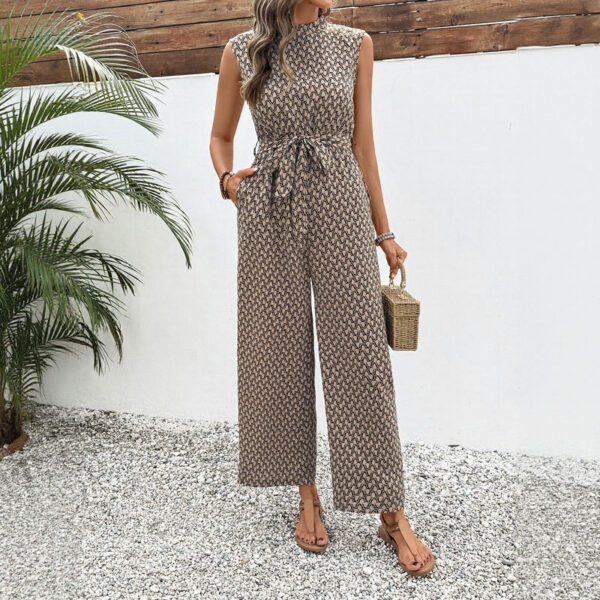 Summer new European and American casual jumpsuit with lace up sleeveless geometric print jumpsuit - Image 2