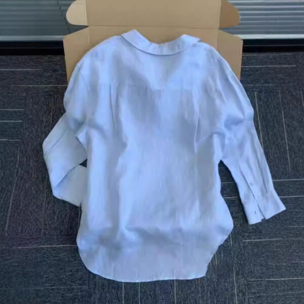 Linen casual cotton and linen lapel sun protection tops summer new thin shirt shirt cardigan jacket loose long sleeves - Image 4