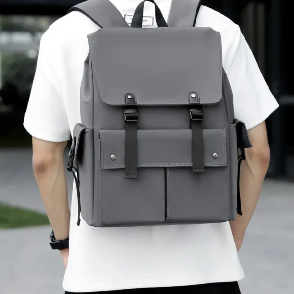PU Leather Multi-Pockets Adjustable Strap Backpack Bag - Image 8