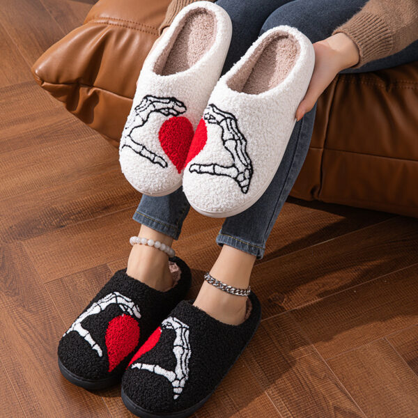Funny Halloween Love Skull-hand Slippers Home Non-slip Soft Bottom Cotton Floor Bedroom Slippers Winter Warm House Shoes For Women Men - Image 2