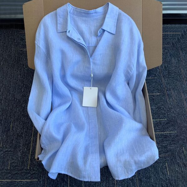 Linen casual cotton and linen lapel sun protection tops summer new thin shirt shirt cardigan jacket loose long sleeves - Image 6