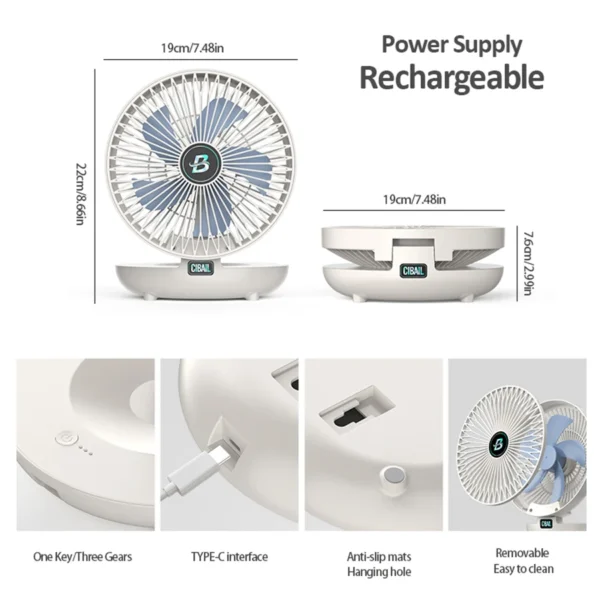 Best Sellers 2IN1 Folding Desktop Fan Portable Air Conditioner Wall Mounted Fan Rechargeable With 3 Gears for Home Office - Image 6
