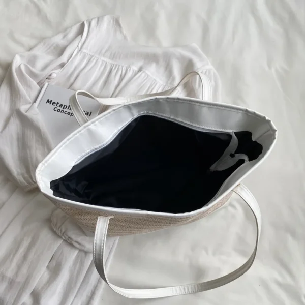 Straw Weave Leather Strap Tote Bag - Image 2