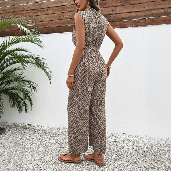 Summer new European and American casual jumpsuit with lace up sleeveless geometric print jumpsuit - Image 4