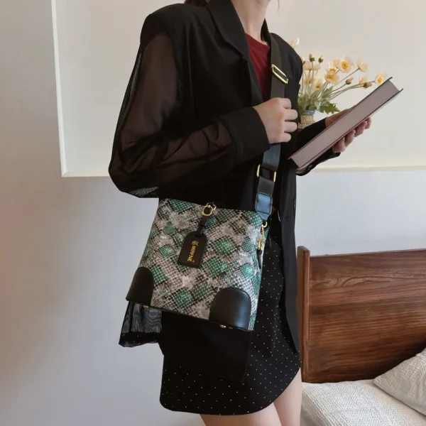 PU Leather Snakeskin Print Crossbody Bag - Image 15