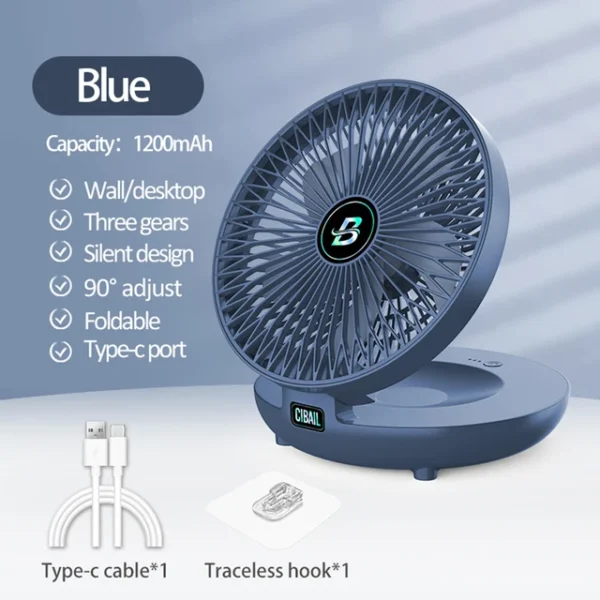Best Sellers 2IN1 Folding Desktop Fan Portable Air Conditioner Wall Mounted Fan Rechargeable With 3 Gears for Home Office - Image 9
