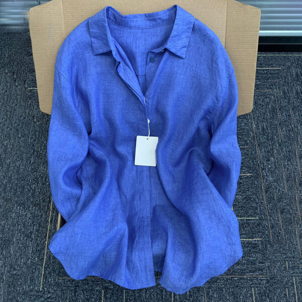 Linen casual cotton and linen lapel sun protection tops summer new thin shirt shirt cardigan jacket loose long sleeves - Image 7