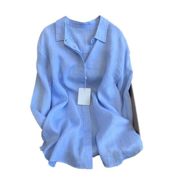 Linen casual cotton and linen lapel sun protection tops summer new thin shirt shirt cardigan jacket loose long sleeves - Image 5