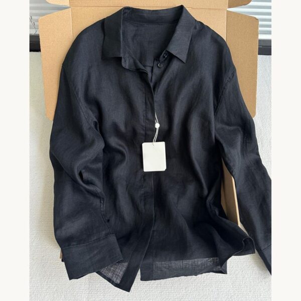 Linen casual cotton and linen lapel sun protection tops summer new thin shirt shirt cardigan jacket loose long sleeves - Image 8