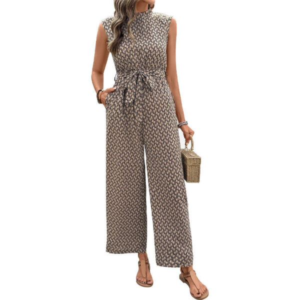 Summer new European and American casual jumpsuit with lace up sleeveless geometric print jumpsuit - Image 5