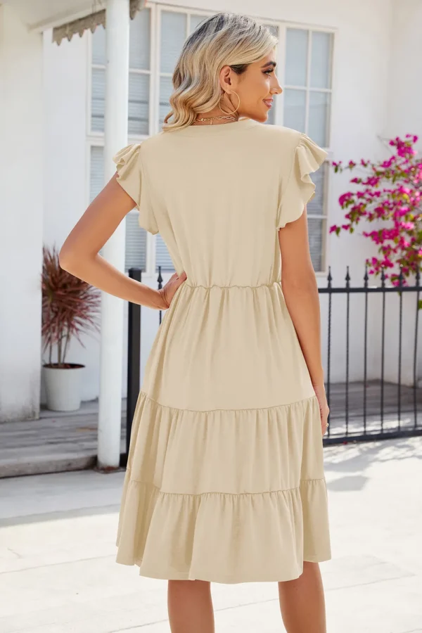 New solid color V-neck loose short sleeved waist patchwork dress - Image 20