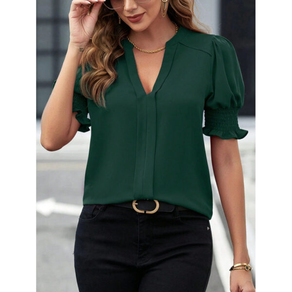 Women's summer new collar style bubble sleeves solid color shirt women's top - Image 8