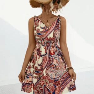 New knotted printed drawstring dress