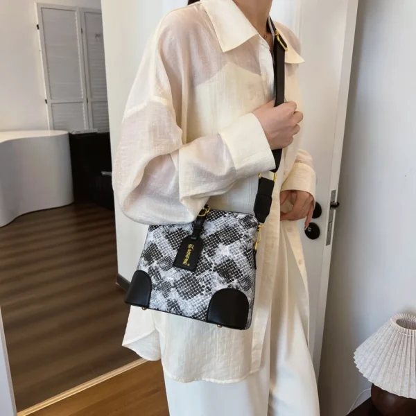 PU Leather Snakeskin Print Crossbody Bag - Image 10
