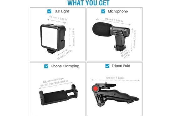 3-in-1 Video-Making Tripod Kit with Microphone & LED - Image 2