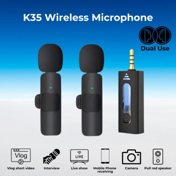 K35 Dual Wireless Microphone | Lavalier Mic for Studio & Vlog - Image 2