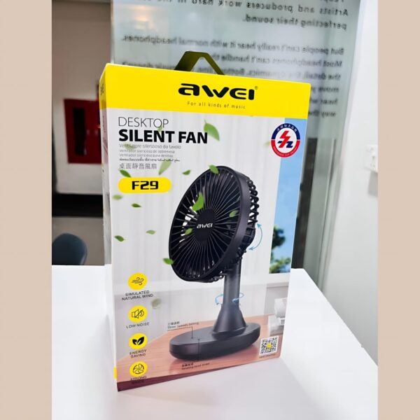 Awei F29 Rechargeable Desktop Fan – Silent & Strong Wind - Image 4