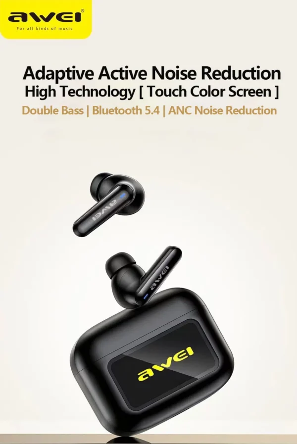 Awei T56 ANC Earbuds – Bluetooth 5.4, Color Screen, HiFi Sound - Image 3